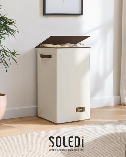 SOLEDI Laundry Hamper with Lid 90L Large & Tall Collapsible Laundry Basket, Clothes Hamper with Bag Removable Easy to Carry, Dirty Hampers for Bedroom, Bathroom, Dorm, College, Beige