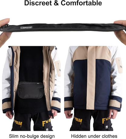 RFID Blocking Money Belt - Slim Under Cloth Passport Holder & Travel Wallet | Secure Hidden Fanny Pack for Men Women (Black-L)