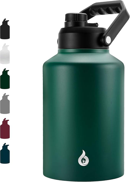 BJPKPK One Gallon(128 oz) Insulated Water Bottle, Dishwasher Safe Stainless Steel Jug, BPA Free Jug with Ergonomic Handle & Anti-slip Bottom, Large Water Bottle, Army Green