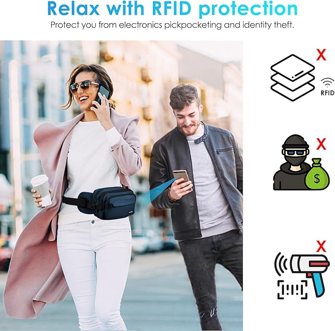 AGPTEK Fanny Pack for Women Men, RFID Large Capacity Waist Wallet Bag, Adjustable & Waterproof Bum Belt Pouch for Travel, Running, Shopping, Hiking, Dog Walking, Cycling, Climbing