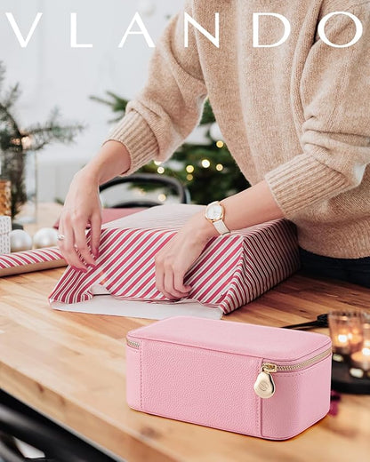 Vlando Jewelry Travel Case with 12 Velvet Jewelry Bags Travel Jewelry Orgainzer for Girls Jewelry Box for Necklace Rings Earrings Bags Christmas Gifts for Women Girls(Pink)