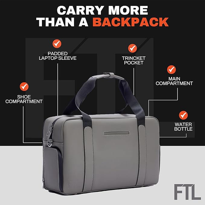 The FTL Lite Mens Gym to Office Bag - 17L Briefcase Gym Bag Hybrid with Shoe Compartment & 16" Laptop Sleeve - Executive Daily Carry & Overnight Duffel for Athletic Business Pros - Gray