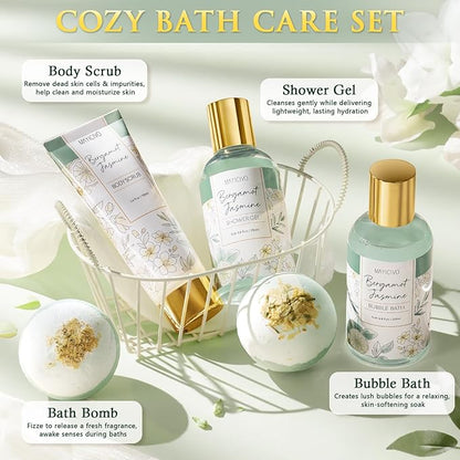 Christmas Birthday Gifts for Women, Bergamot Jasmine Relaxing Spa Gift Baskets for Women Self Care Package Bath Gift Set, Home Bath and Body Kit Pampering Gifts for Womens Mom Her Friends Sister Wife