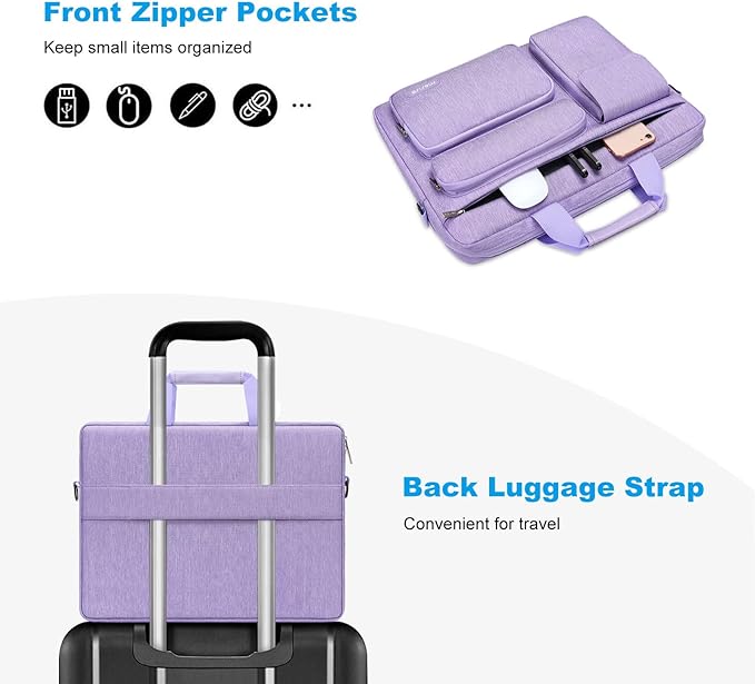 MOSISO Laptop Shoulder Bag 13.3 inch, 13-14 inch Computer Bag Compatible with MacBook Air/Pro 13 / Pro 14, HP Dell ASUS Lenovo with 2 Raised&1 Flapover&1 Horizontal Pocket&Handle&Belt, Purple