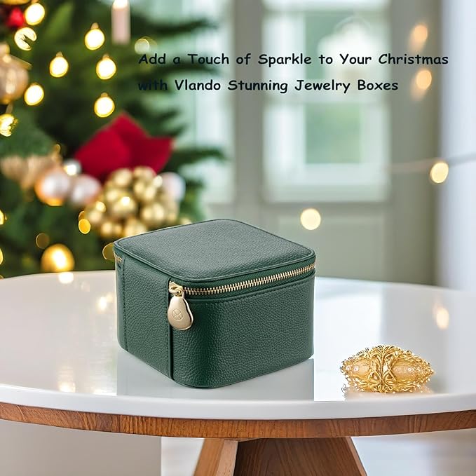 Vlando Small Travel Jewelry Box Organizer -6 Small Carry-on Zipped Pouches for Jewelries Necklaces Rings Earrings Necklace Sorting Storage, Dark Green