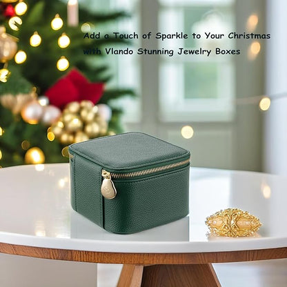 Vlando Small Travel Jewelry Box Organizer -6 Small Carry-on Zipped Pouches for Jewelries Necklaces Rings Earrings Necklace Sorting Storage, Dark Green