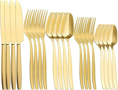 Gold 20-Piece Silverware Set,Stainless Steel Flatware Utensils Cutlery Set for 4,Including Steak Knife Fork and Spoon,Dishwasher Safe,Modern Tableware for Home & Dining