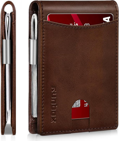 RUNBOX Money Clip Slim Wallets for Men RFID Blocking 11 Card Holder Minimalist Small Leather Bifold Men's Front Pocket Wallet Gift Box