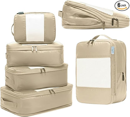 6-Pack Large Compression Packing Cubes for Travel - Lightweight Compression Packing Cube Set, Water-Resistant Luggage Organizer Bags & Suitcase Organizers, Travel Cubes for Carry-On, Checked Luggage