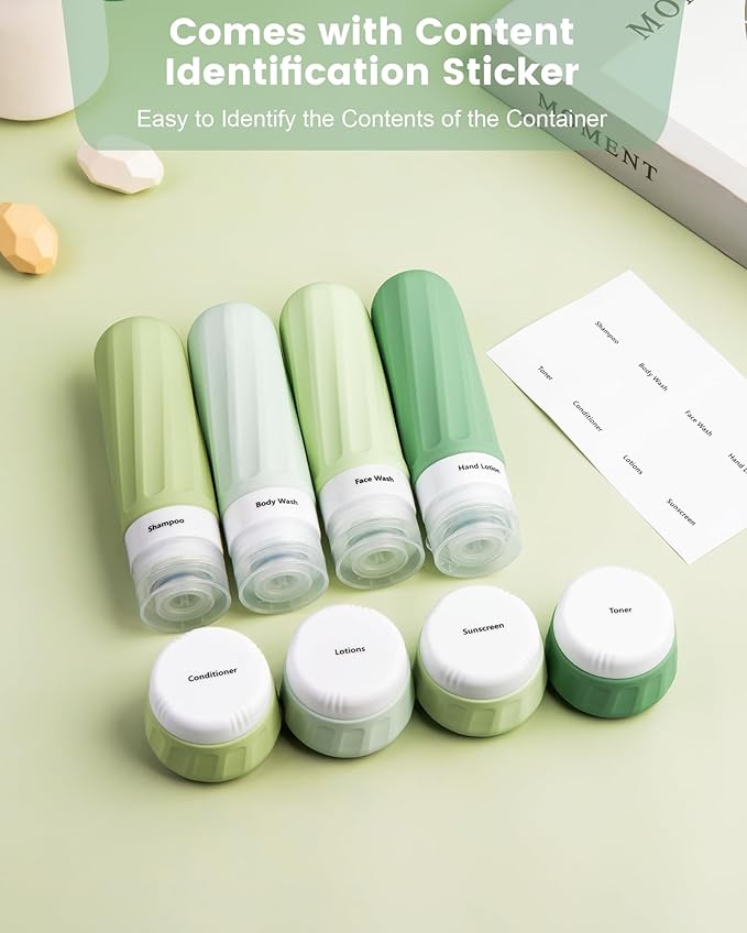 Travel Size Toiletries 10 Pack, TSA Approved 3oz & 1oz Silicone Refillable Containers with Clear Travel Bag