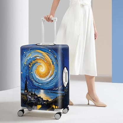 Art Print Travel Suitcase Cover – Starry Night Style Waterproof Luggage Cover and Stretchable Suitcase Protector for Checked Bags,Fits 32"-34" Luggage,XL