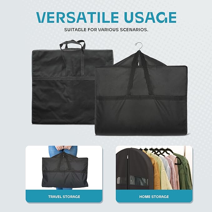 Travel Garment Bag with Zipper Pocket, Suit Bag for Suits, Dresses, Coats