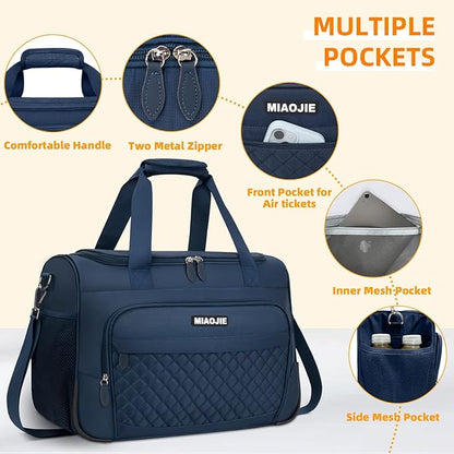 Travel Duffle Bag for Women, Underseat Carry On luggage Bag Foldable Overnight Weekender Hospital Bag Lightweight Airplanes Personal Item Travel Tote Bag for Women Birthday Gifts, 18IN Navy Blue