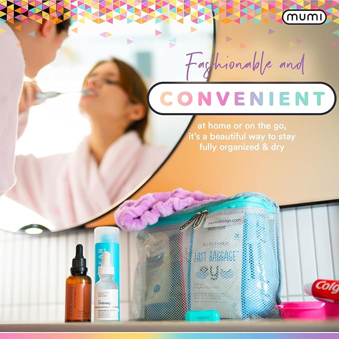 MUMI Travel Toiletry Bag Set of 3 – Clear TSA Approved Toiletry Bags for Women – Reusable Water-Resistant Makeup Organizer Pouches for Skincare, Cosmetics, Travel Accessories, Airport Packing - Purple