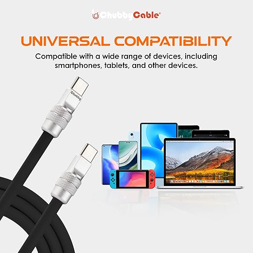 chubbycable USB C Cables 2 Pack [3.3ft + 6.6ft], 240W Fast Charging Cable Soft Silicone C to C Charger Cord Compatible with iPhone 17-15 Series, MacBook, Samsung, iPad, Black, Type-C to Type-C