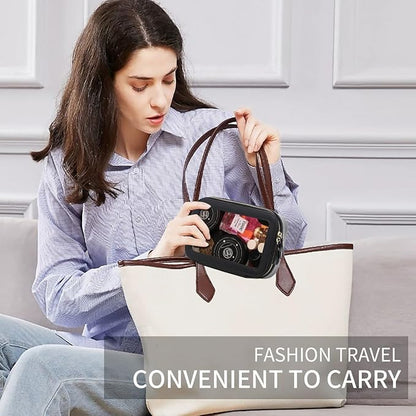 Pinkmik Clear Makeup Bag for Women Waterproof Travel Cosmetics and Toiletries Case Portable Makeup Oaganizer Bag Clear Car Bag with Zipper (Black, M+L-1)