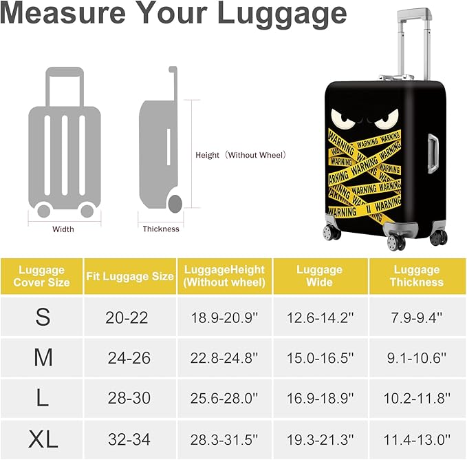 ANNA QUEEN Warning Tape Luggage Cover, Funny Eyes and Yellow Tape Design Suitcase Protector, Stretchable Washable Travel Sleeve for 20-22 Inch Luggage