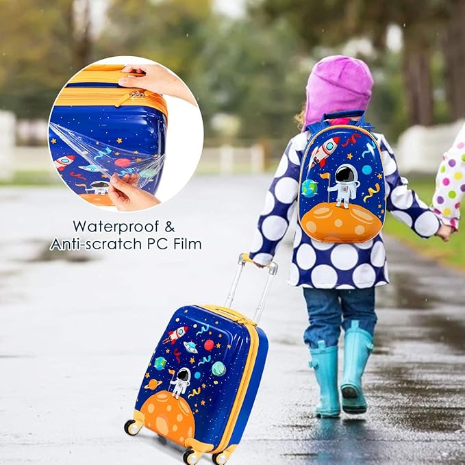 Goplus Kids Luggage Set, 12" & 18" Kids Carry On Luggage Set, Multi-directional Wheels Suitcase, Large Capacity Rolling Trolley Suitcase, Gift for Boys and Girls Toddlers Children Travel