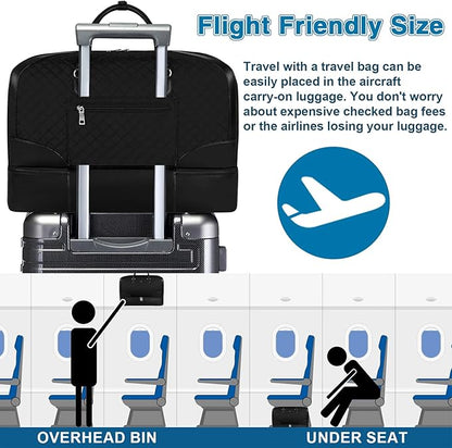 Weekender Bag for Women, Travel Duffel Bag Carry On Overnight Bag with Shoe Compartment Large Nylon Travel Weekend Tote Bag