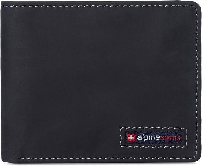 Alpine Swiss Mens Wallet for Men | RFID Protected Leather Mens Wallet | Spencer Bifold with Divided Bill Section | Gift Box | 2 ID Windows | 14 Card & Storage Pockets for Organization