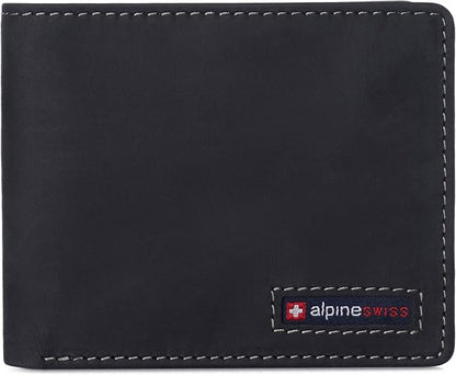 Alpine Swiss Mens Wallet for Men | RFID Protected Leather Mens Wallet | Spencer Bifold with Divided Bill Section | Gift Box | 2 ID Windows | 14 Card & Storage Pockets for Organization