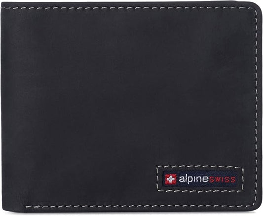 Alpine Swiss Mens Wallet for Men | RFID Protected Leather Mens Wallet | Spencer Bifold with Divided Bill Section | Gift Box | 2 ID Windows | 14 Card & Storage Pockets for Organization