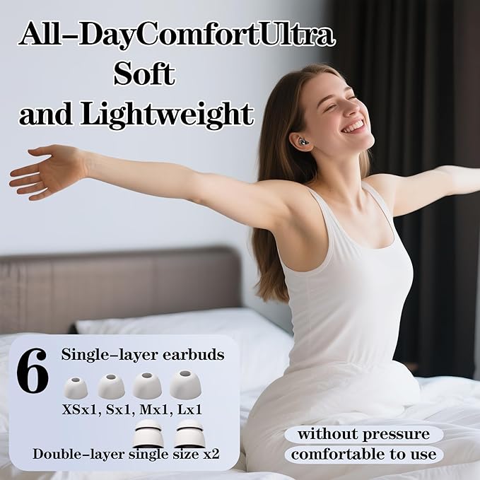 Ear Plugs for Sleeping 50dB Noise Cancelling Earbuds 3 Modes Adjustable with 6 Eartips Ear Plugs for Concerts/Shooting/Travel/Snoring Silicone Hearing Protection Sleep EarPlugs Reusable,White