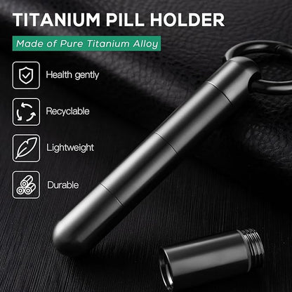 TISUR Small Keychain Pill Holder, Titanium Pill Case Waterproof Pill Fob for Travel Purse Pocket, Portable Pill Container Box Pill Organizer Tube