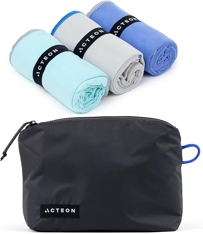Acteon Microfiber Travel Towel & Wet Bag Set, Large Quick Dry Silver ION Odor-Free Mega Absorbent Fiber, Fast Drying Men & Women for Body Sweat, Beach, Pool, Camping, Gym