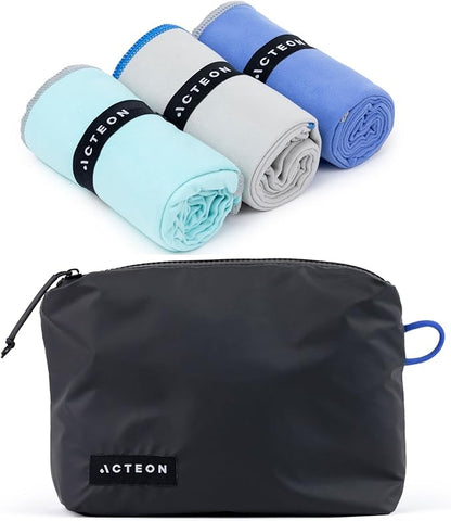 Acteon Microfiber Travel Towel & Wet Bag Set, Large Quick Dry Silver ION Odor-Free Mega Absorbent Fiber, Fast Drying Men & Women for Body Sweat, Beach, Pool, Camping, Gym