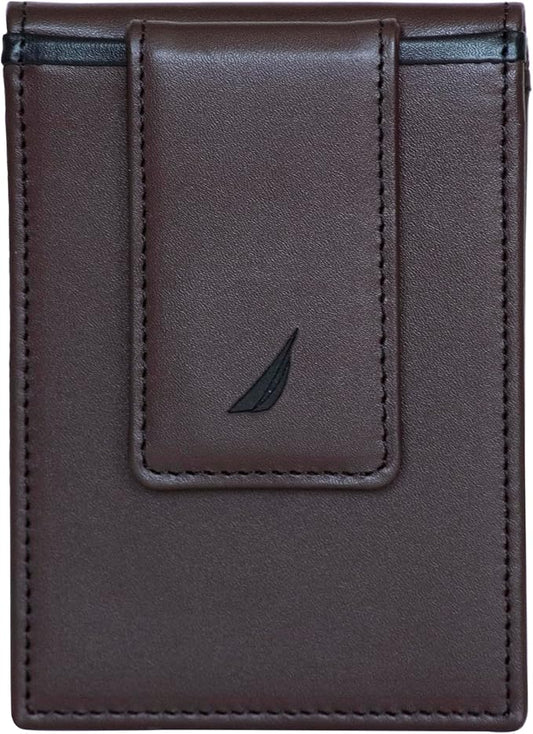 Nautica Men's Slim Wallet | Card Case | RFID Blocking | ID Window | Minimalist | Lightweight | Genuine Leather