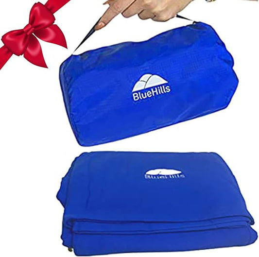 BlueHills Ultra Compact Travel Blanket Pillow in Portable Bag Case Premium Cozy Soft Compact Pack Large Blanket for Airplane Flight Layover Blue - Royal C005