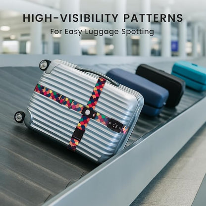 Travelkin Luggage Straps TSA Approved - Adjustable Cross Suitcase Straps with TSA Lock, Reinforced Buckle, Unique Pattern - Secure Heavy Duty Luggage Straps for Travel (Scales of Dragon)