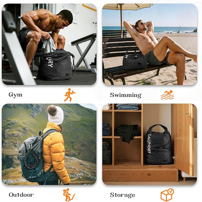 Compression Laundry Bag for Travel, Dirty Clothes Travel Laundry Bags, Waterproof Space-Saving Wet Clothes Storage Organizer, Smell Proof Laundry Bag Camping, Clothing, Swimming, Yoga, Gym