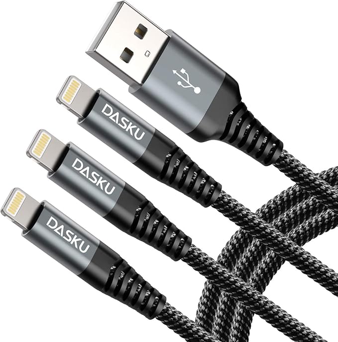 Dasku iPhone Charger Fast Charging, 6 Foot MFi Certified Lightning Cable Braided USB iPhone Charging Cord Compatible with iPhone 14/13/12/11/Pro Max/X/Xs Max/Xr/8 Plus/7 Plus/6/6 Plus/iPad mini/Air