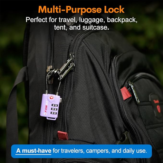 Forge TSA Approved Luggage Locks, Re-settable Combination with Alloy Body, Purple 4 Locks.