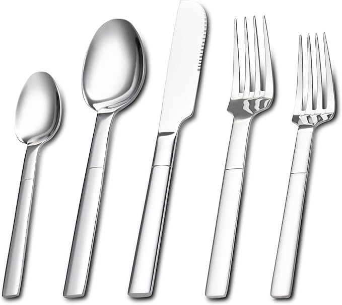 Heavy Duty Silverware Set, 40-Piece Flatware Set for 8, Stainless Steel Cutlery Set Mirror Polished Cooking Utensils Set for Home and Kitchen, Dishwasher Safe