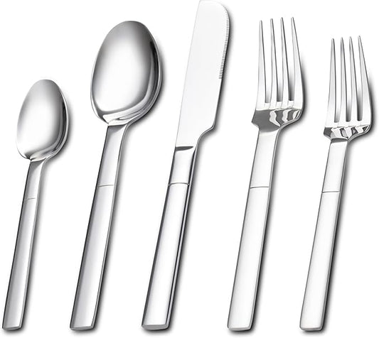 Heavy Duty Silverware Set, 40-Piece Flatware Set for 8, Stainless Steel Cutlery Set Mirror Polished Cooking Utensils Set for Home and Kitchen, Dishwasher Safe