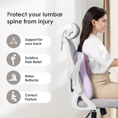 FLORICH 3 PCS Seat Cushion for Carseat Lumbar Support Pillow Car Neck Headrest Pillows Ultrathick Memory Foam Seat Pads Pressure Relief Back Cushion for Office Chair(Purple)