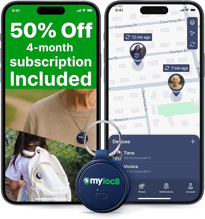 Highly Precise GPS Tracker for Keys, Backpack, Luggage & Kids – Built-in SIM, SOS Button - Smart Tag with Real-Time Tracking, Waterproof, iOS & Android Locator Device (4-Mo Subscription Included)
