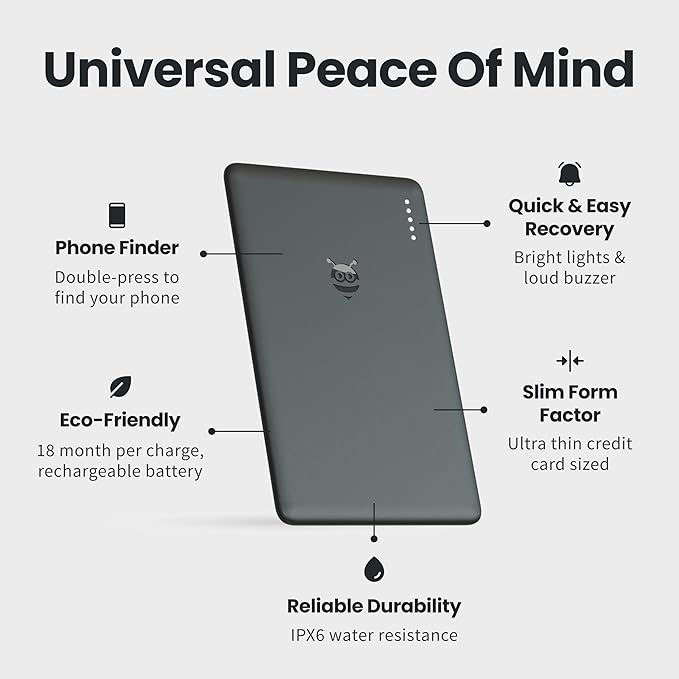 Pebblebee Card Universal (2024) - Rechargeable Slim Item Tracker | Alternative to Air Tag & Android Trackers | 18-Month Battery Life | Works with Both Android & iOS Find My Apps | LED & Sound Alerts