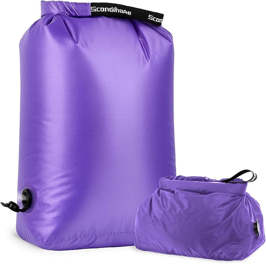 Travel Laundry Bag, Pump Free Vacuum Storage Bag Reusable Compression Dirty Clothes Travel Bag Waterproof Wet Dry Bags Large Capacity Space Saver Bags Camp Clothes Organizer (1 Pcs)(Purple, L)