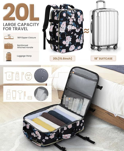 Travel Backpack for Women Man, Waterproof Personal Item Travel Bag Airline Approved Laptop Backpack Bookbag Weekender bags for Business,Travel, Work Fits 15.6 inch Laptop(Medium,Flower)