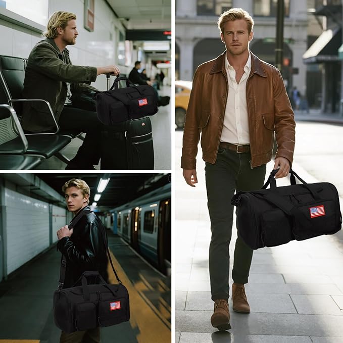 Tactical Duffle Bag For Travel Expandable 52L Large Duffle Bag For Men Gym Duffel With Wet Pocket Multi-Functional Carry On Bags Weekender Overnight Bag Organizer Duffel Bag For Travel