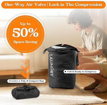 Compression Laundry Bag for Travel, Dirty Clothes Travel Laundry Bags, Waterproof Space-Saving Wet Clothes Storage Organizer, Smell Proof Laundry Bag Camping, Clothing, Swimming, Yoga, Gym