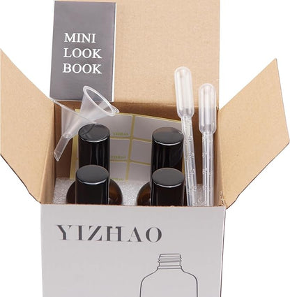 YIZHAO Black Glass Spray Bottles 4oz, with Small Fine Mist Spray, Metal Cap, Refillable for Essential Oil,Travel,Cleaning,Perfume,Aromatherapy,Makeup – 4 Pcs