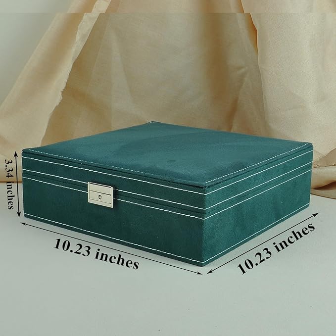 Jewelry Boxes 10 x 10 Inches 2-layer Handle Necklace Holder Organizer Jewellery Women Rings Storage Display Girls Earrings Case Lockable Jewelry Tray GY641 (Green)