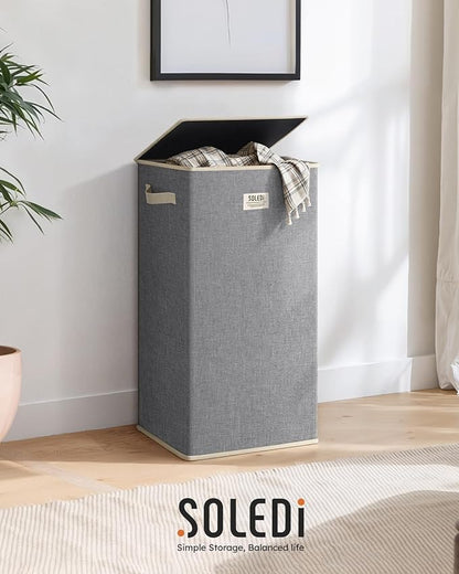 SOLEDI Laundry Hamper with Lid 100L Large & Tall Collapsible Laundry Basket, Clothes Hamper with Bag Removable Easy to Carry, Dirty Hampers for Bedroom, Bathroom, Dorm, College, Light Grey