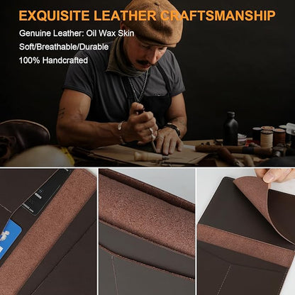 Full Grain Leather AirTag Passport Holder Wallet Cover for Men and Women Travel, Passport Holder with AirTag Slot Passport Wallet, Travel Essentials Genuine Leather Passport Cover Gifts (Green)