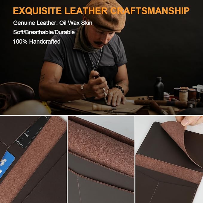 Full Grain Leather AirTag Passport Holder Wallet Cover for Men and Women Travel, Passport Holder with AirTag Slot Passport Wallet, Travel Essentials Genuine Leather Passport Cover Gifts (Blue)